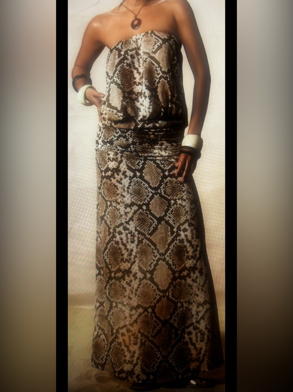 Snake Print strapless Maxi dress -